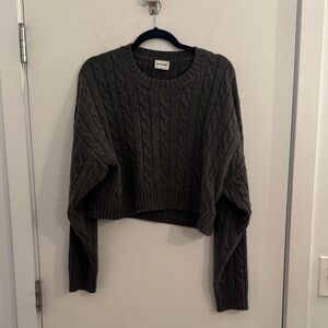 Aritzia Sunday Best Peggy Cropped Cable Knit Sweater | Grey | Size S
